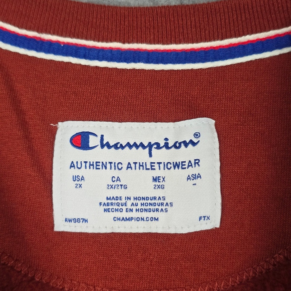Champion Crewneck Sweatshirt Women 2X Burnt Orange Rust Spellout Fleece Pullover - Picture 4 of 9